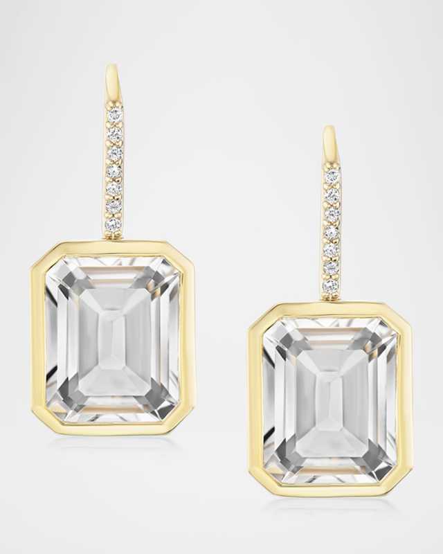 Emerald-Cut Crystal Bezel-Set Pave French Wire Earrings
